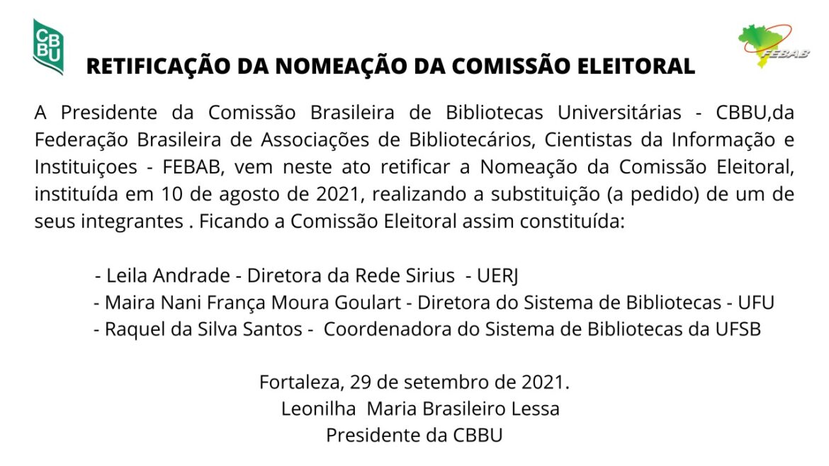 Retificação da Nomeação da Comissão Eleitoral