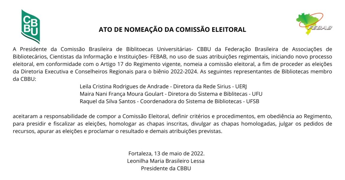 ATO DE NOMEAÇÃO DA COMISSÃO ELEITORAL